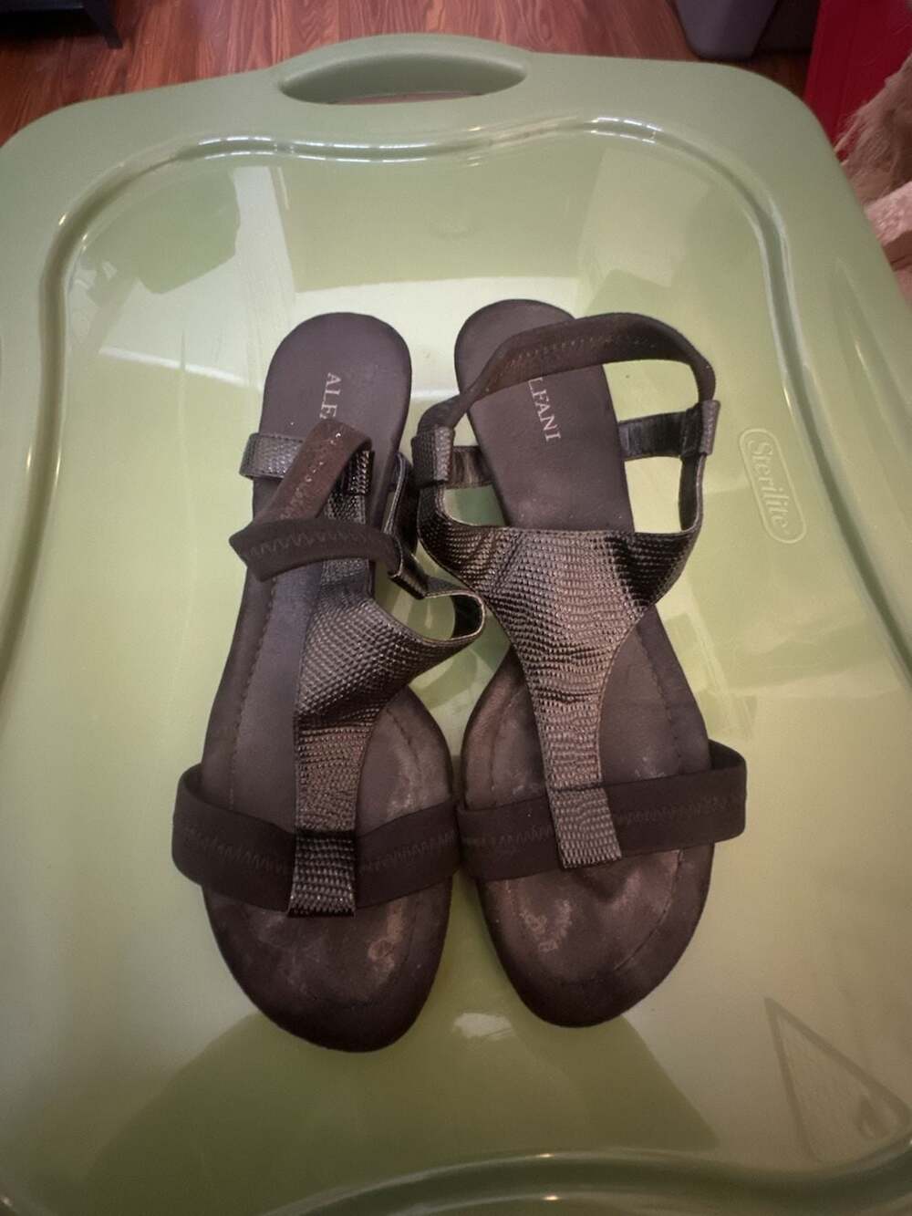 Alfani Black Snake Print T-Strap Wedge Sandals
